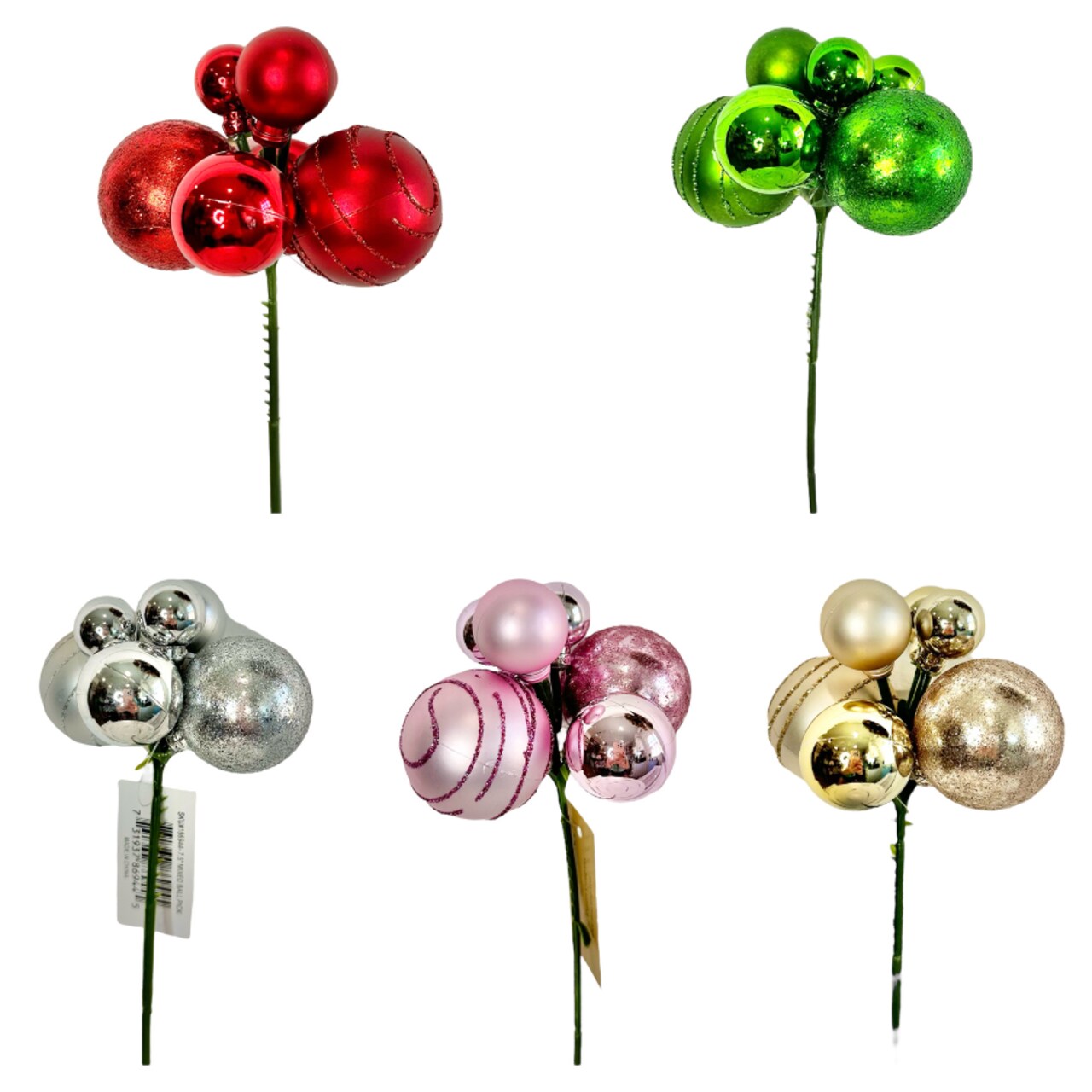 7.5&#x22; Mixed Ball Ornament Pick - Choice of Vibrant Colors - Perfect for Wreaths, Centerpieces, and Holiday D&#xE9;cor